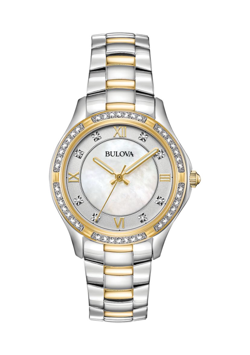 Womens Crystal Accent Two-tone Stainless Steel Watch