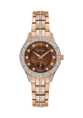 Bulova Women's Rose Gold Tone Stainless Steel SwarovskiÂ® Dial Bracelet Watch
