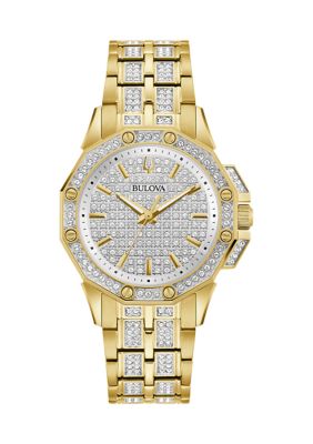 Bulova Women's Crystal Octava Gold-Tone Stainless Steel Bracelet Watch, 36 Millimeter