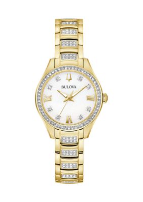 Bulova Women's Crystal Gold Tone Stainless Steel Bracelet Watch - 28.5 Millimeter