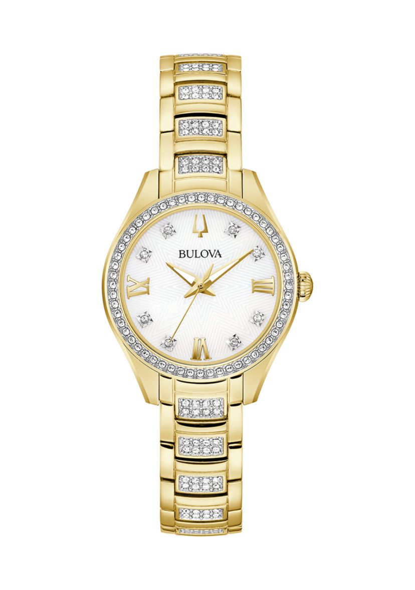 Womens Crystal Gold Tone Stainless Steel Bracelet Watch - 28.5 Millimeter