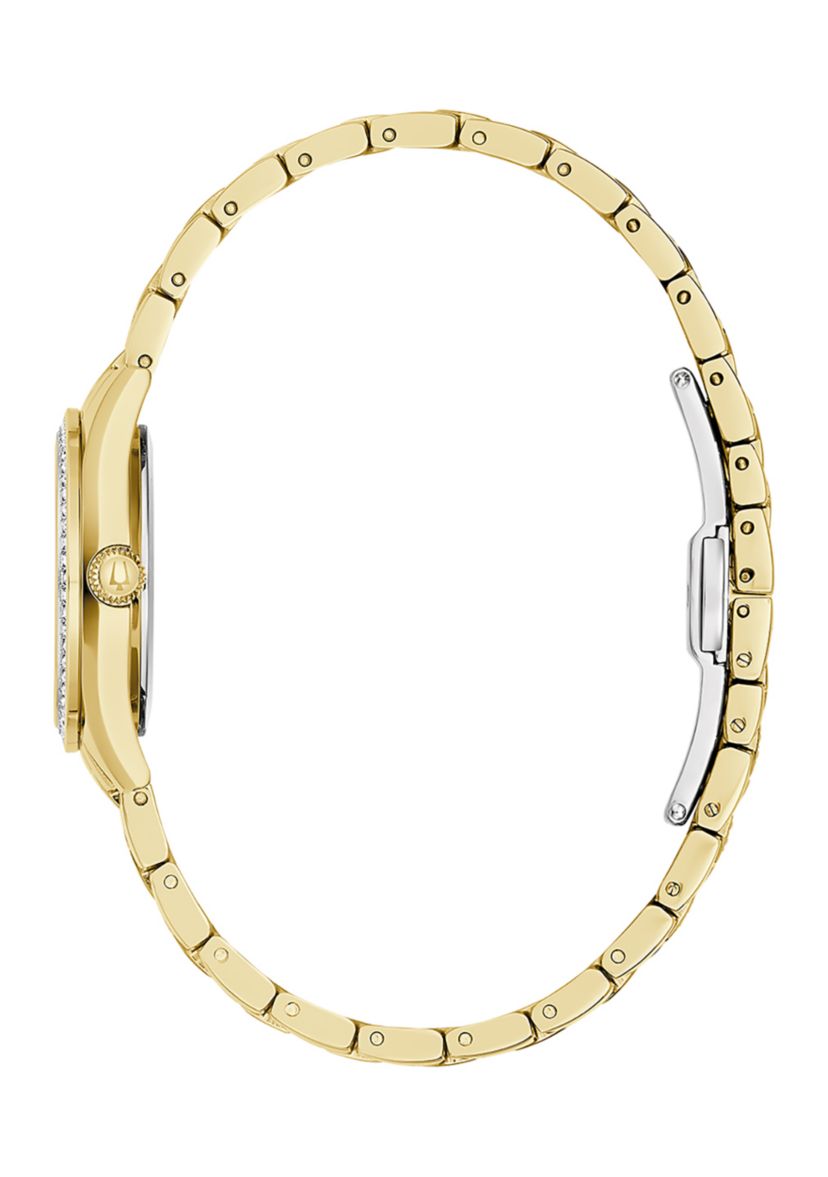 Womens Crystal Gold Tone Stainless Steel Bracelet Watch - 28.5 Millimeter