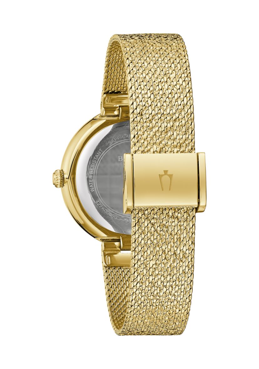 Womens Dress Classic Champagne Gold Tone Stainless Steel Bracelet Watch 