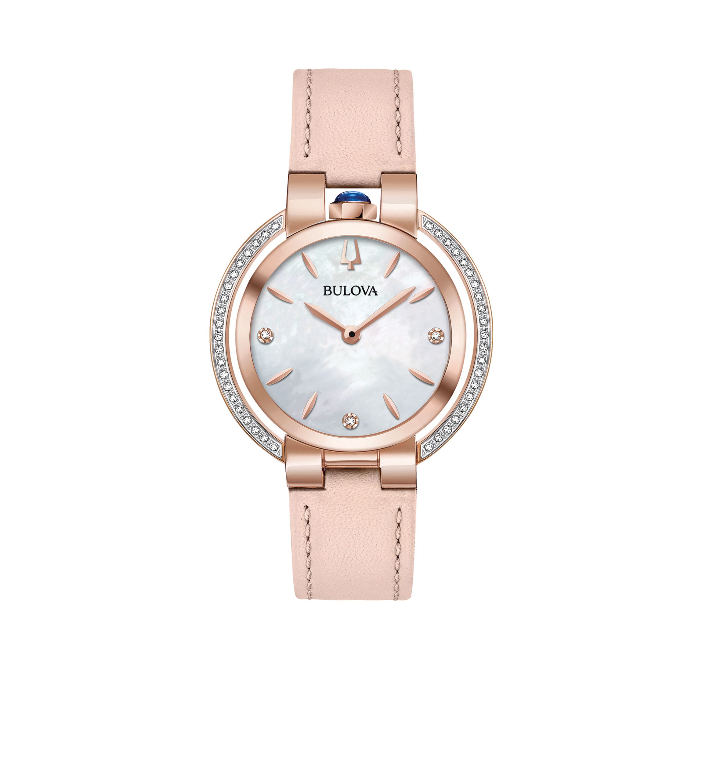 Womens Rose Gold-Tone Stainless Steel Rubayiat Diamond 1/5 ct. t.w. Pink Leather Strap Watch 35 mm