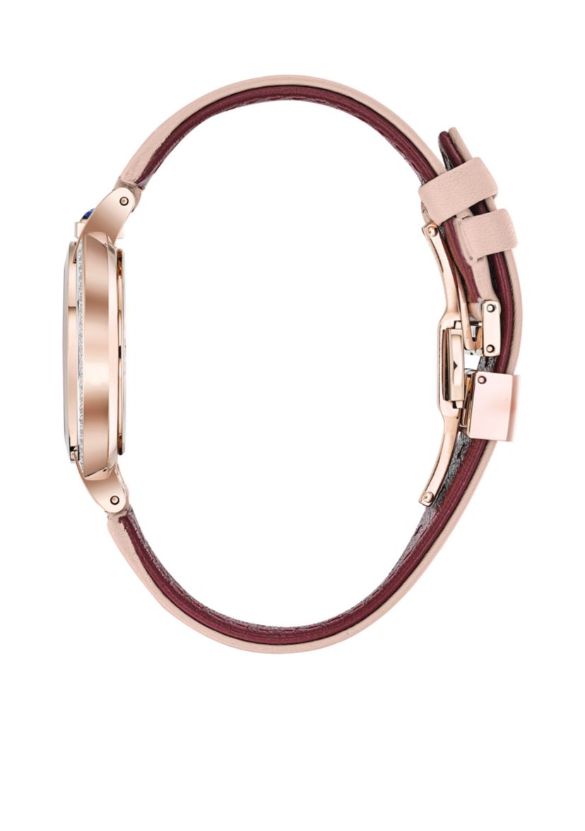 Womens Rose Gold-Tone Stainless Steel Rubayiat Diamond 1/5 ct. t.w. Pink Leather Strap Watch 35 mm