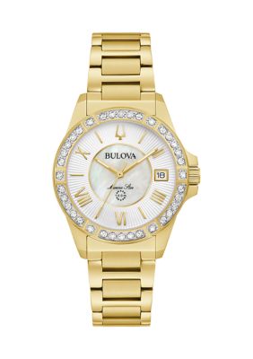 Bulova Women's Diamond Marine Star Gold Tone Stainless Steel Bracelet Watch