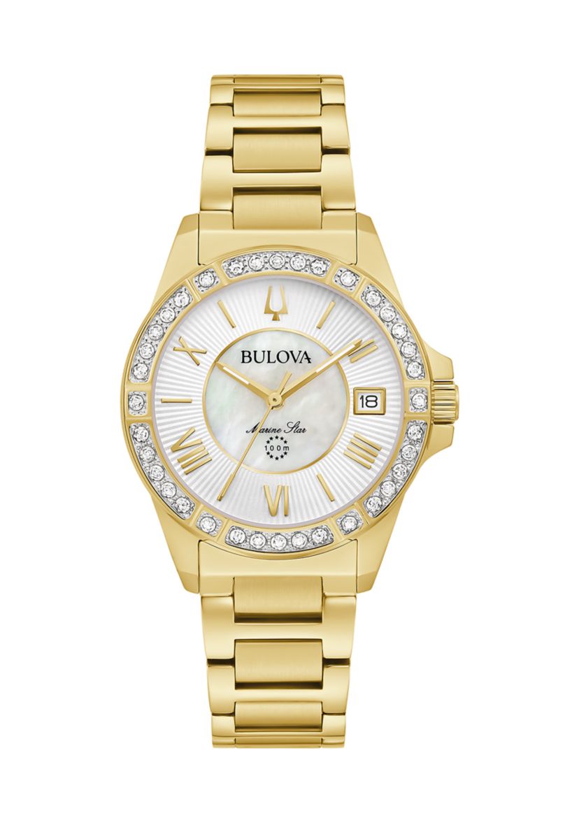 Womens Diamond Marine Star Gold Tone Stainless Steel Bracelet Watch