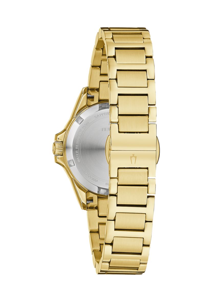 Womens Diamond Marine Star Gold Tone Stainless Steel Bracelet Watch