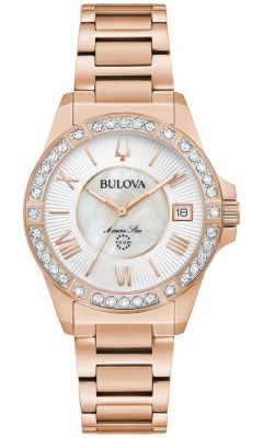 Bulova Women's Marine Star Diamond Rose Gold-tone Stainess Steel Bracelet Watch, 32mm -  0042429589377