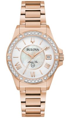 Bulova Women's Marine Star Diamond Rose Gold-Tone Stainess Steel Bracelet Watch, 32Mm