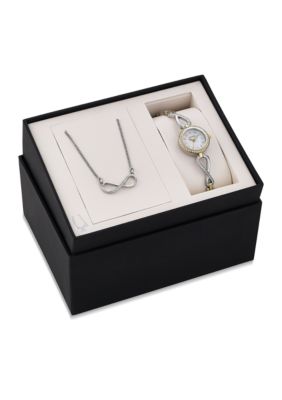 Women's Crystal Infinity Necklace and Watch Set