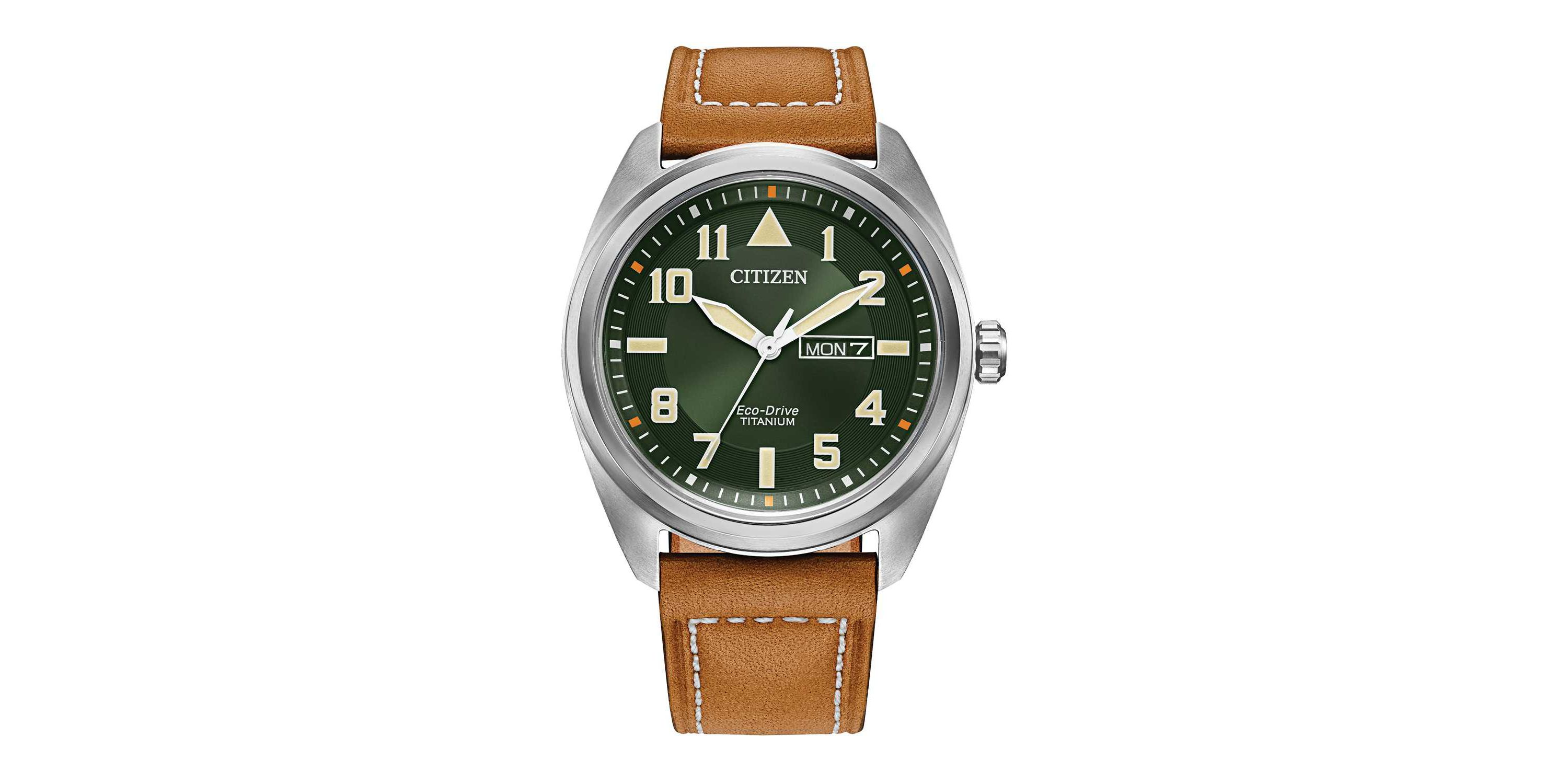 Citizen Eco-Drive Mens Avion Brown Leather Strap Watch, 42mm