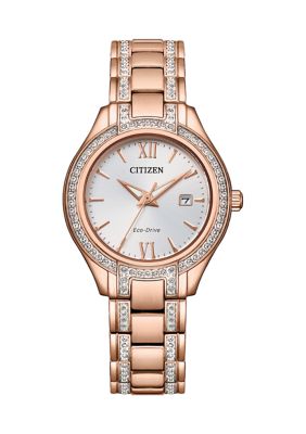 Citizen Women's Silhouette Crystal Accent Rose Gold-Tone Stainless Steel Bracelet Watch, Gold -  0013205149474