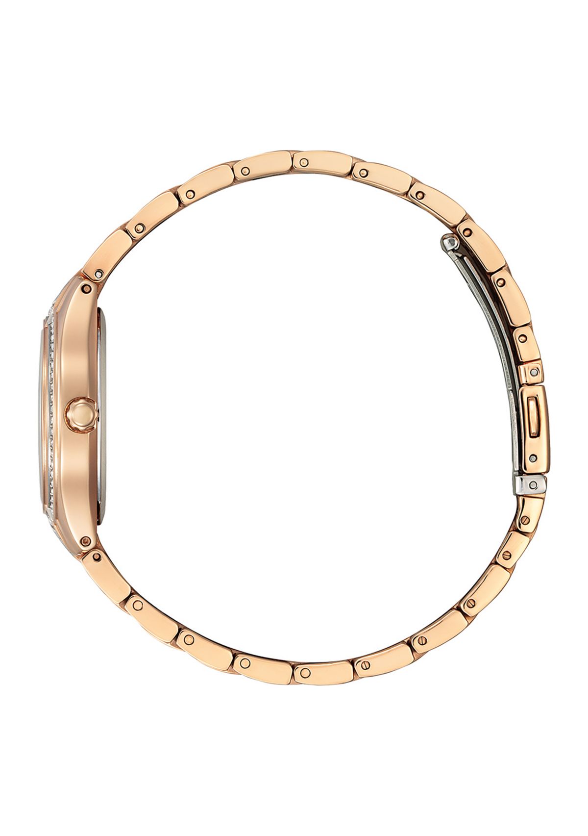 Womens Silhouette Crystal Accent Rose Gold-Tone Stainless Steel Bracelet Watch