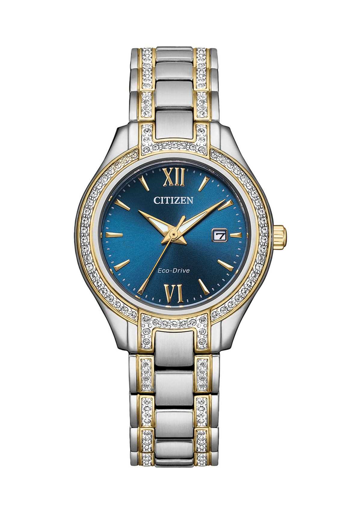 Womens Silhouette Crystal Accent Two Tone Stainless Steel Bracelet Watch