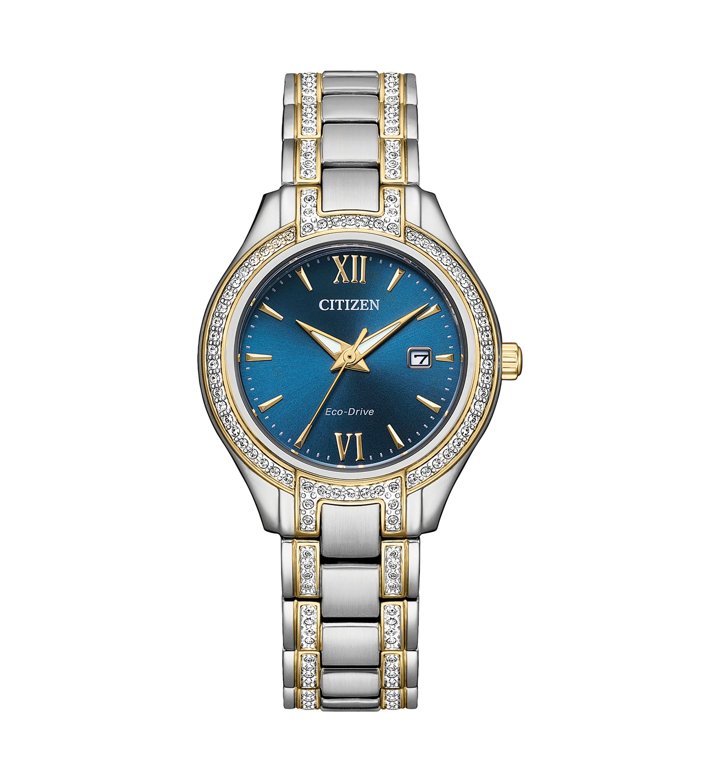 Womens Silhouette Crystal Accent Two Tone Stainless Steel Bracelet Watch
