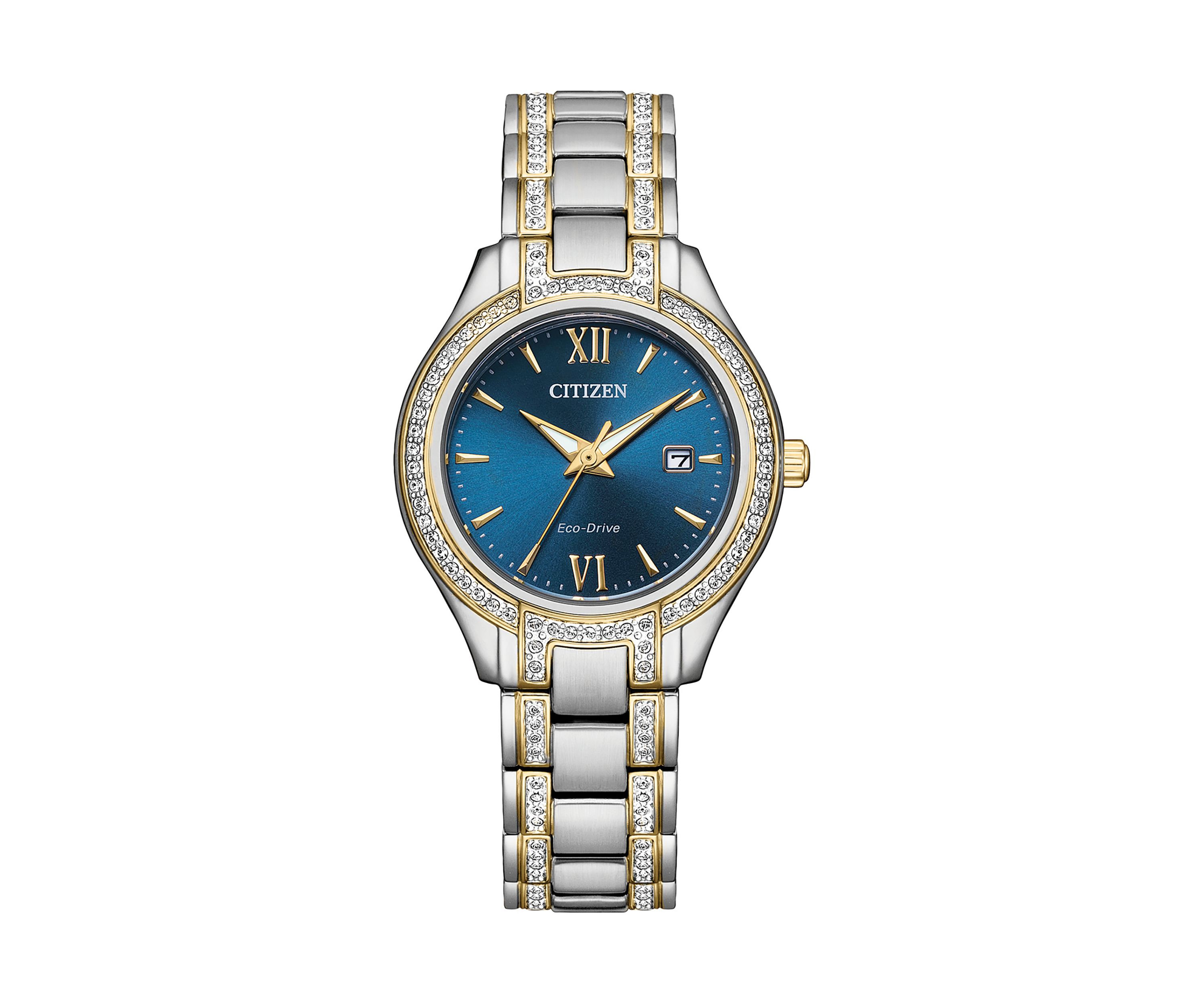 Womens Silhouette Crystal Accent Two Tone Stainless Steel Bracelet Watch