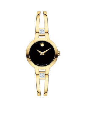 Movado Women's Gold-Tone Amorosa Bangle Watch, Black -  0885997228770