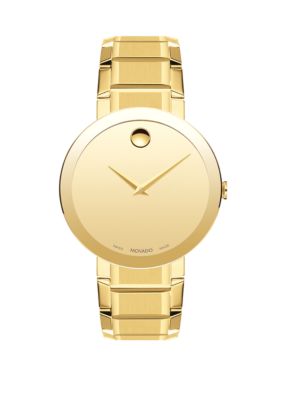 Movado Men's Gold-Tone Stainless Steel Sapphire Bracelet Watch, Gold -  0885997242943