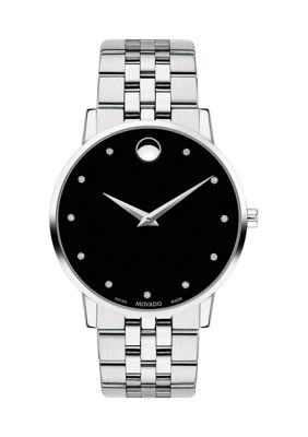 Movado Men's Stainless Steel Museum Classic Bracelet Watch, Black -  0885997252393