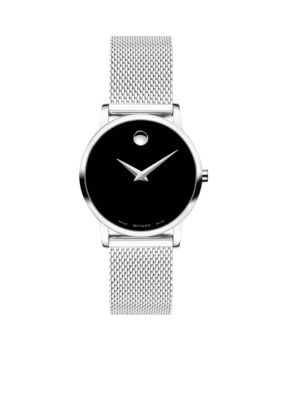 Movado Women's Stainless Steel Classic Museum Mesh Bracelet Watch, Black -  0885997267359