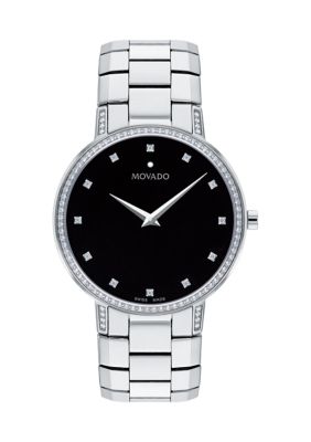 Movado Men's Stainless Steel Black Dial Bracelet Watch