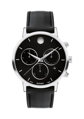 Movado Men's Museum Classic Chronograph Stainless Steel Watch with Black Leather Band -  54002800607778