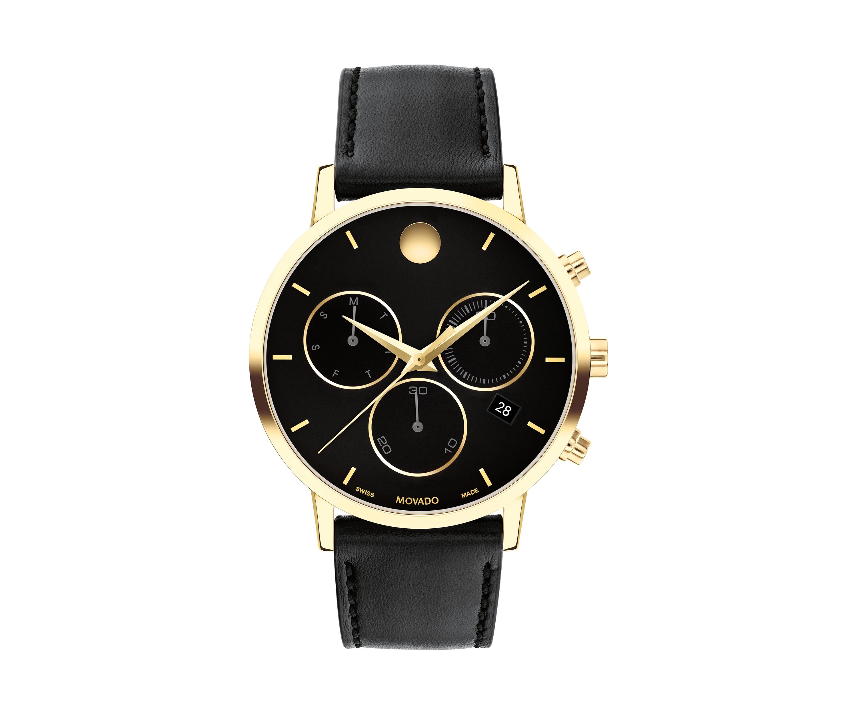 Mens Core Museum Classic Chrono Gold Black Leather Band