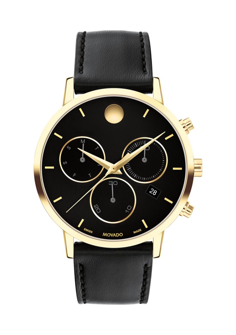 Mens Core Museum Classic Chrono Gold Black Leather Band