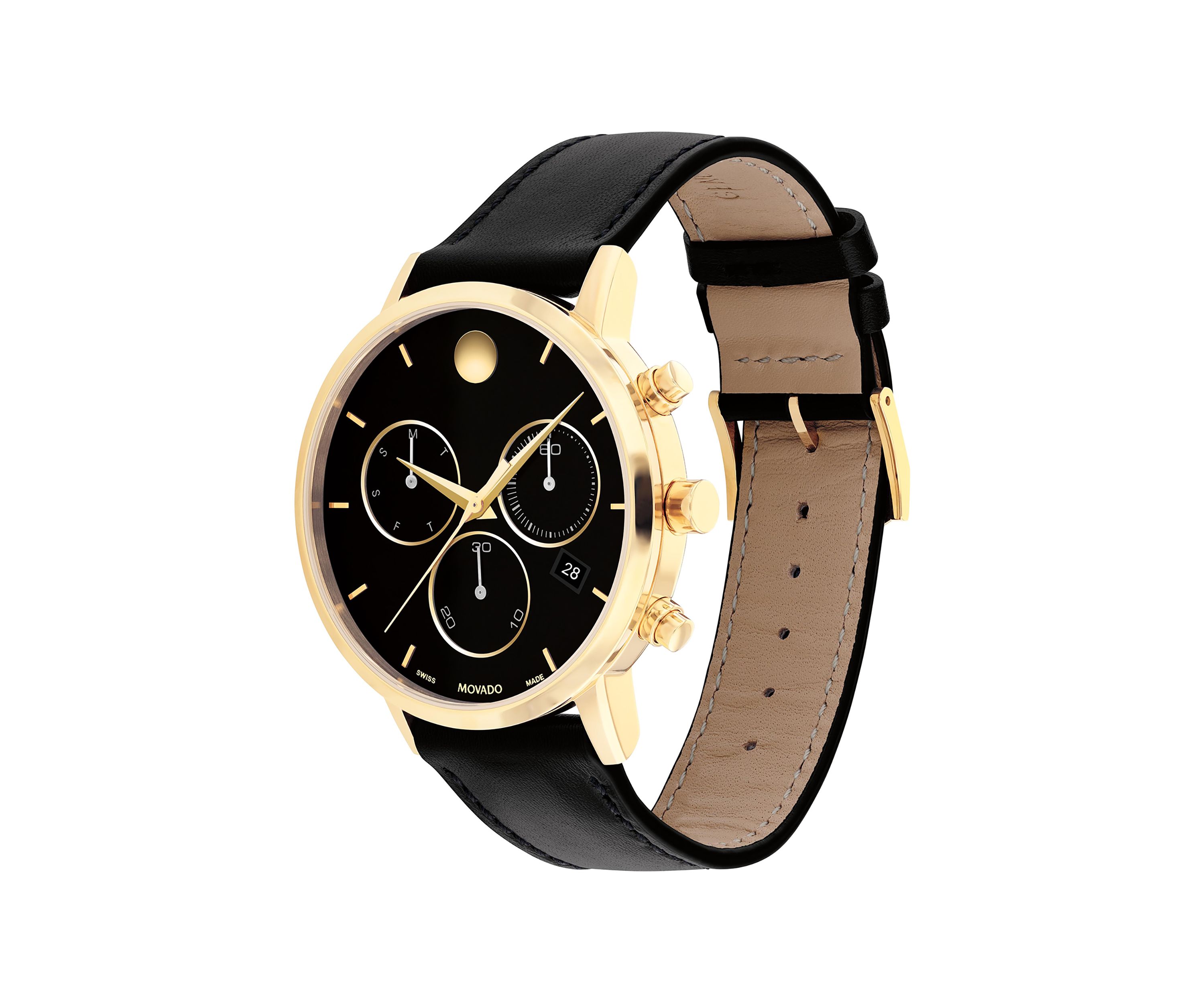 Mens Core Museum Classic Chrono Gold Black Leather Band