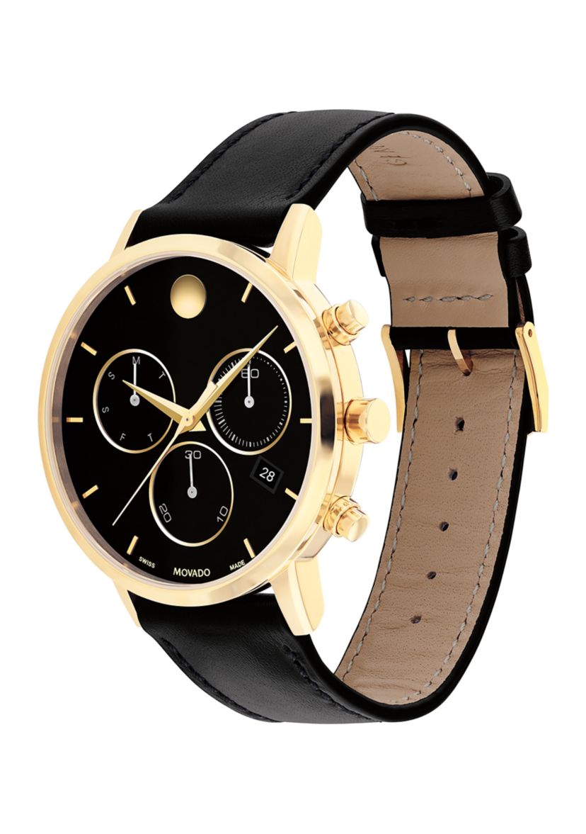 Mens Core Museum Classic Chrono Gold Black Leather Band