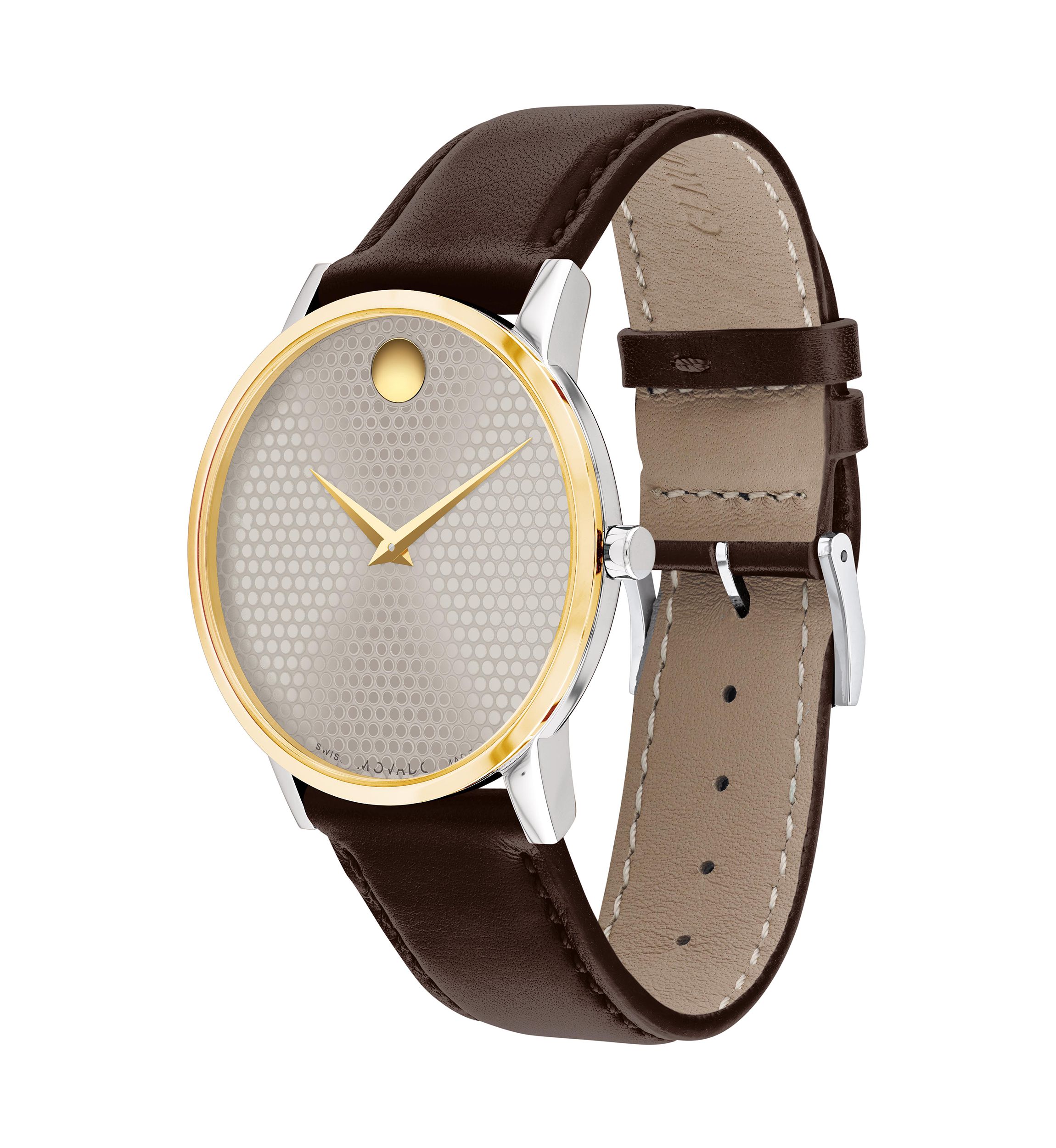 Mens Gold Tone Watch with Silver Dial