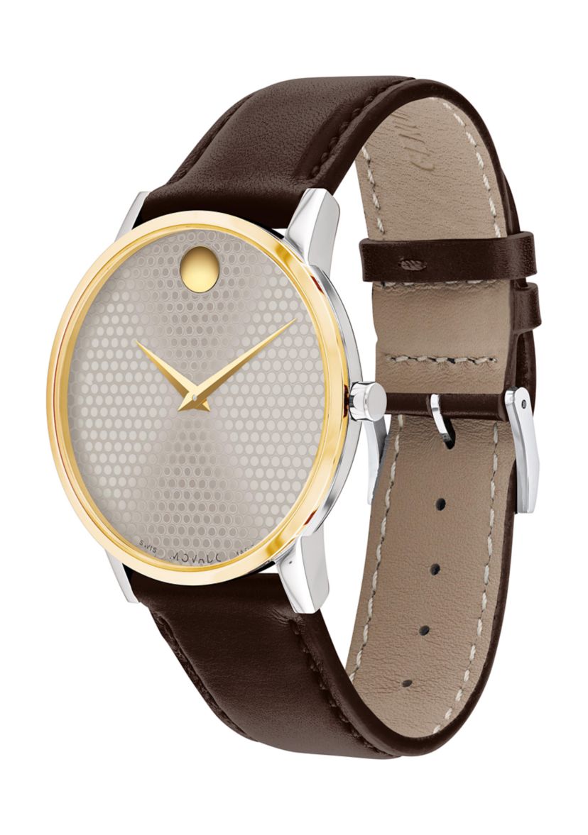 Mens Gold Tone Watch with Silver Dial