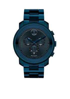 Movado Men's Bold Blackout Chronograph Black Ip Watch, Blue -  0885997150736