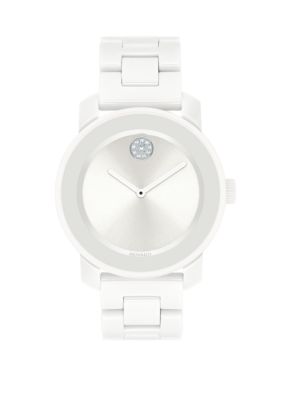 Movado Bold White Ceramic And Stainless Steel Bracelet Watch