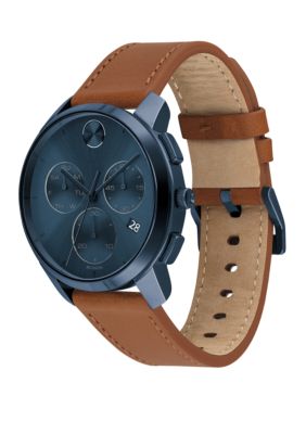 Movado Men S 42 Millimeter Stainless Steel Bold Leather Strap