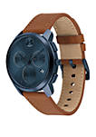 Mens 42 Millimeter Stainless Steel Bold Leather Strap Watch