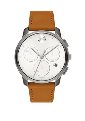 Movado Men's 42 Millimeter Stainless Steel Bold Leather Strap Watch -  54002803600631