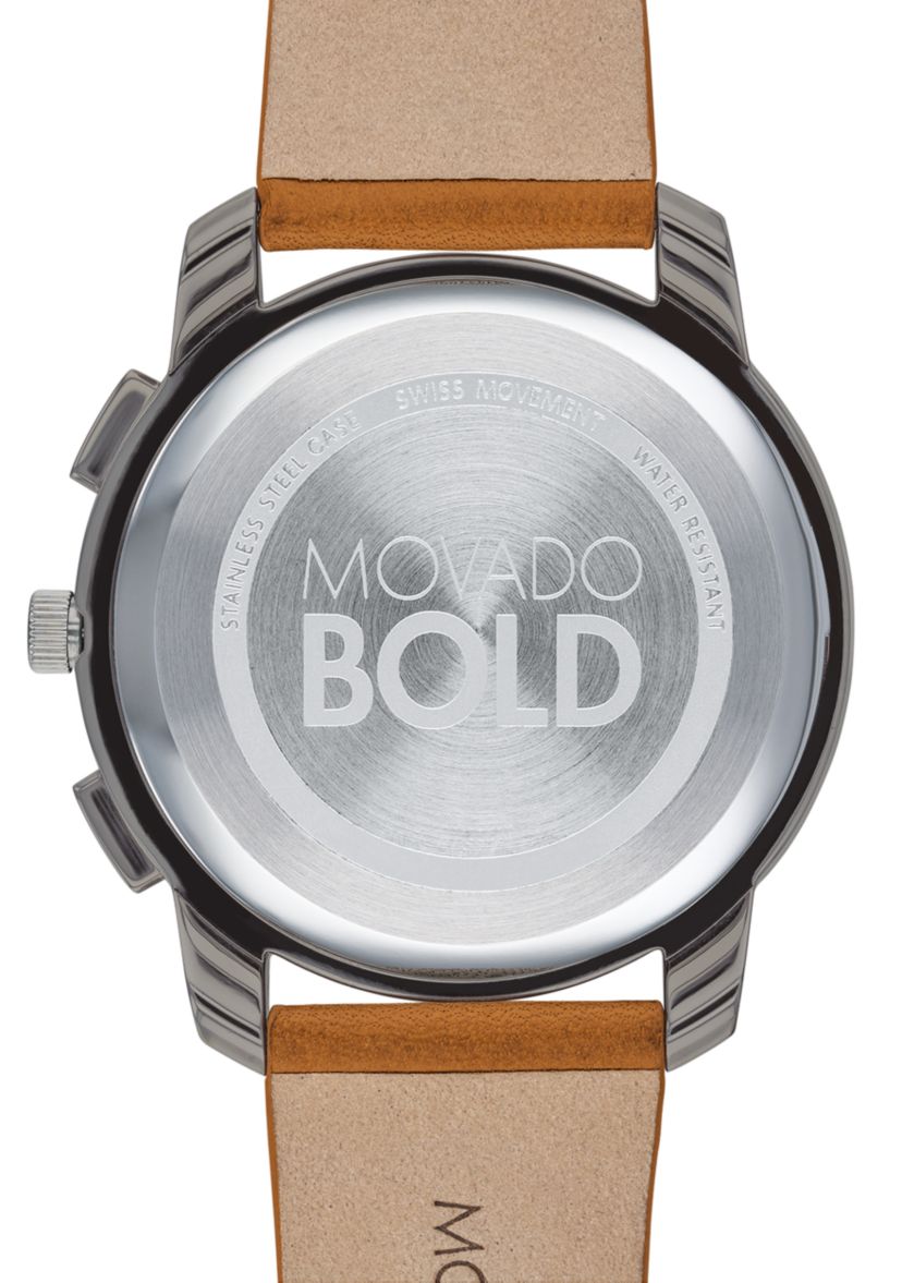 Mens 42 Millimeter Stainless Steel Bold Leather Strap Watch