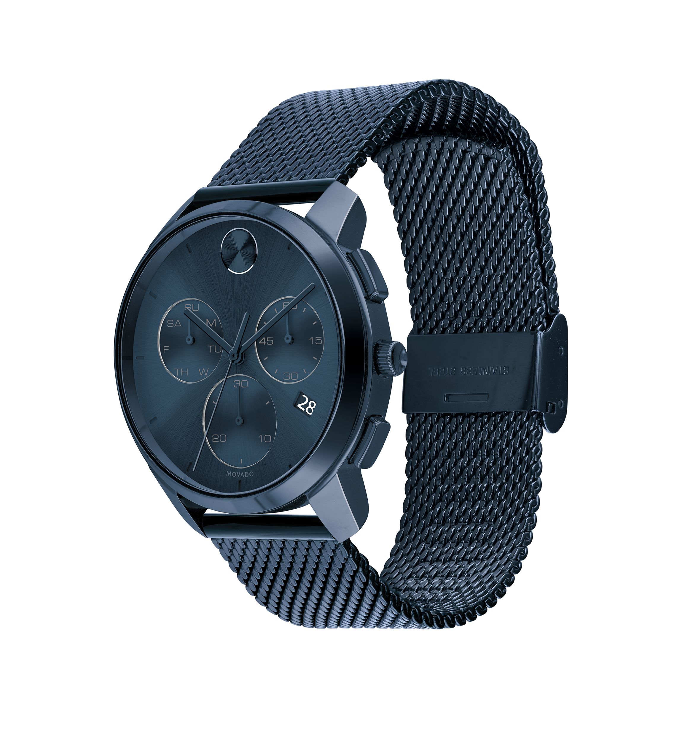 Mens 42 Millimeter Stainless Steel Bold Mesh Bracelet Watch