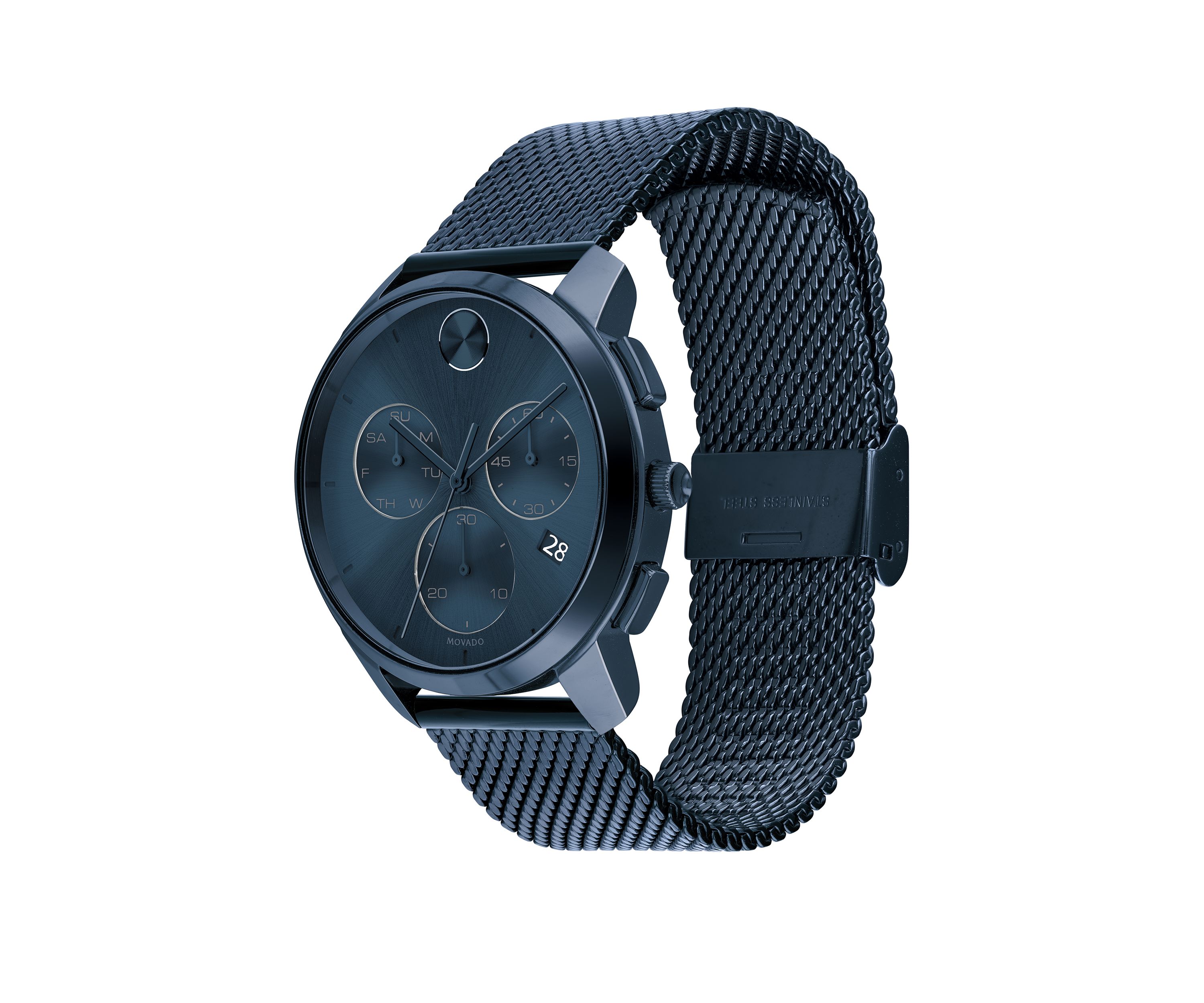 Mens 42 Millimeter Stainless Steel Bold Mesh Bracelet Watch