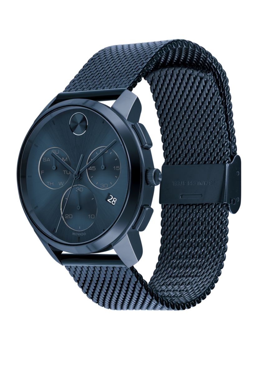 Mens 42 Millimeter Stainless Steel Bold Mesh Bracelet Watch