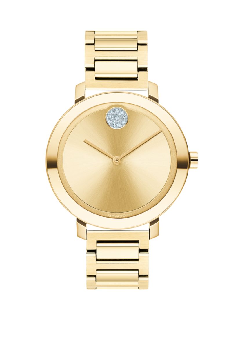 Womens Gold Ion-Plated Stainless Steel Bold Bracelet Watch