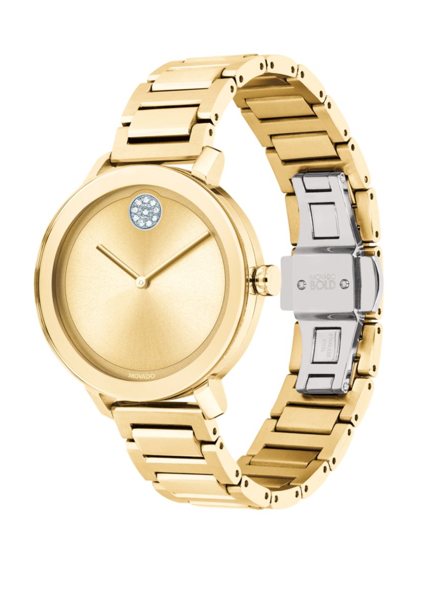 Womens Gold Ion-Plated Stainless Steel Bold Bracelet Watch
