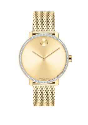 Movado Women's Gold Tone Stainless Steel BOLD Mesh Bracelet Watch -  0885997350563