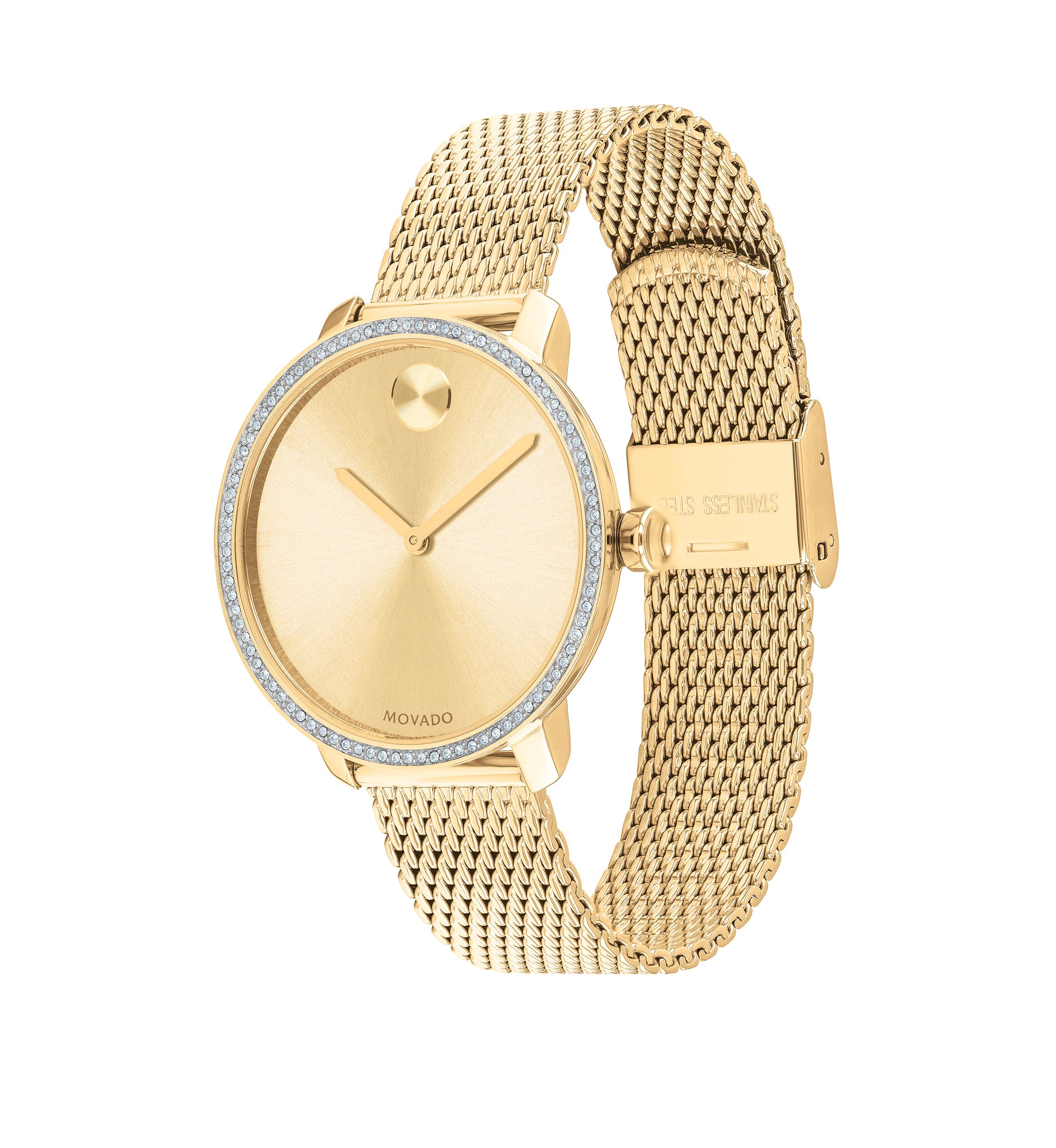 Womens Gold Tone Stainless Steel BOLD Mesh Bracelet Watch