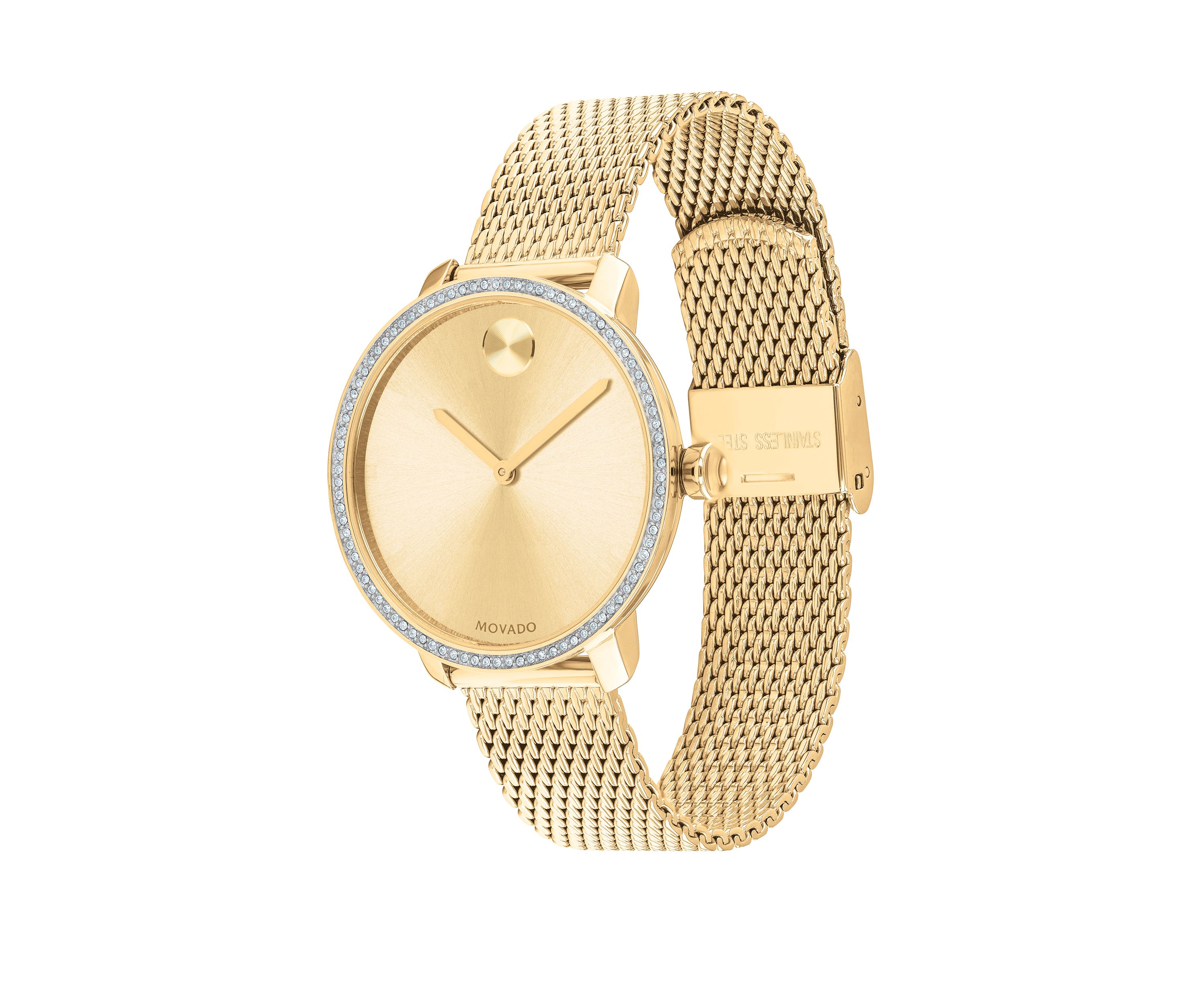 Womens Gold Tone Stainless Steel BOLD Mesh Bracelet Watch