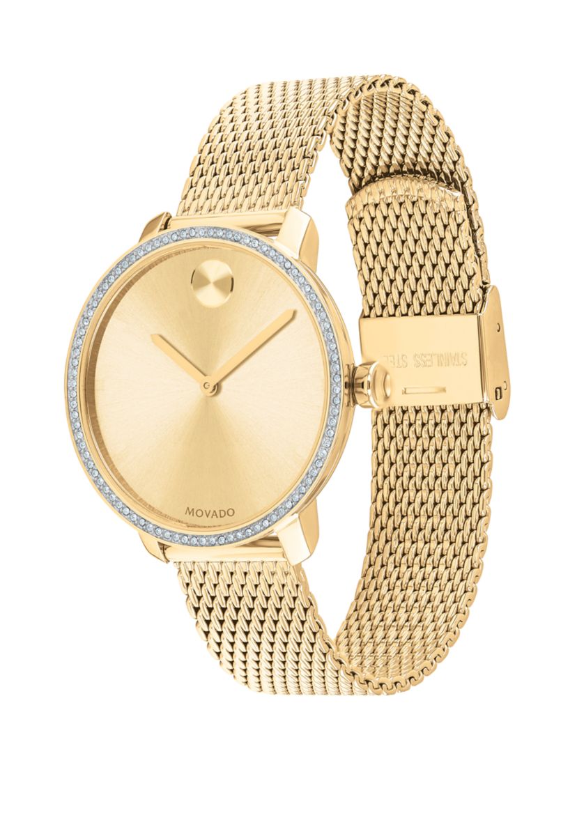 Womens Gold Tone Stainless Steel BOLD Mesh Bracelet Watch