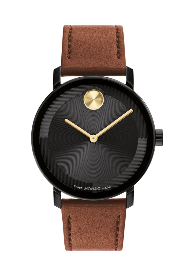 Mens Bold Evolution 2 Black Dial Brown Leather Band Watch 