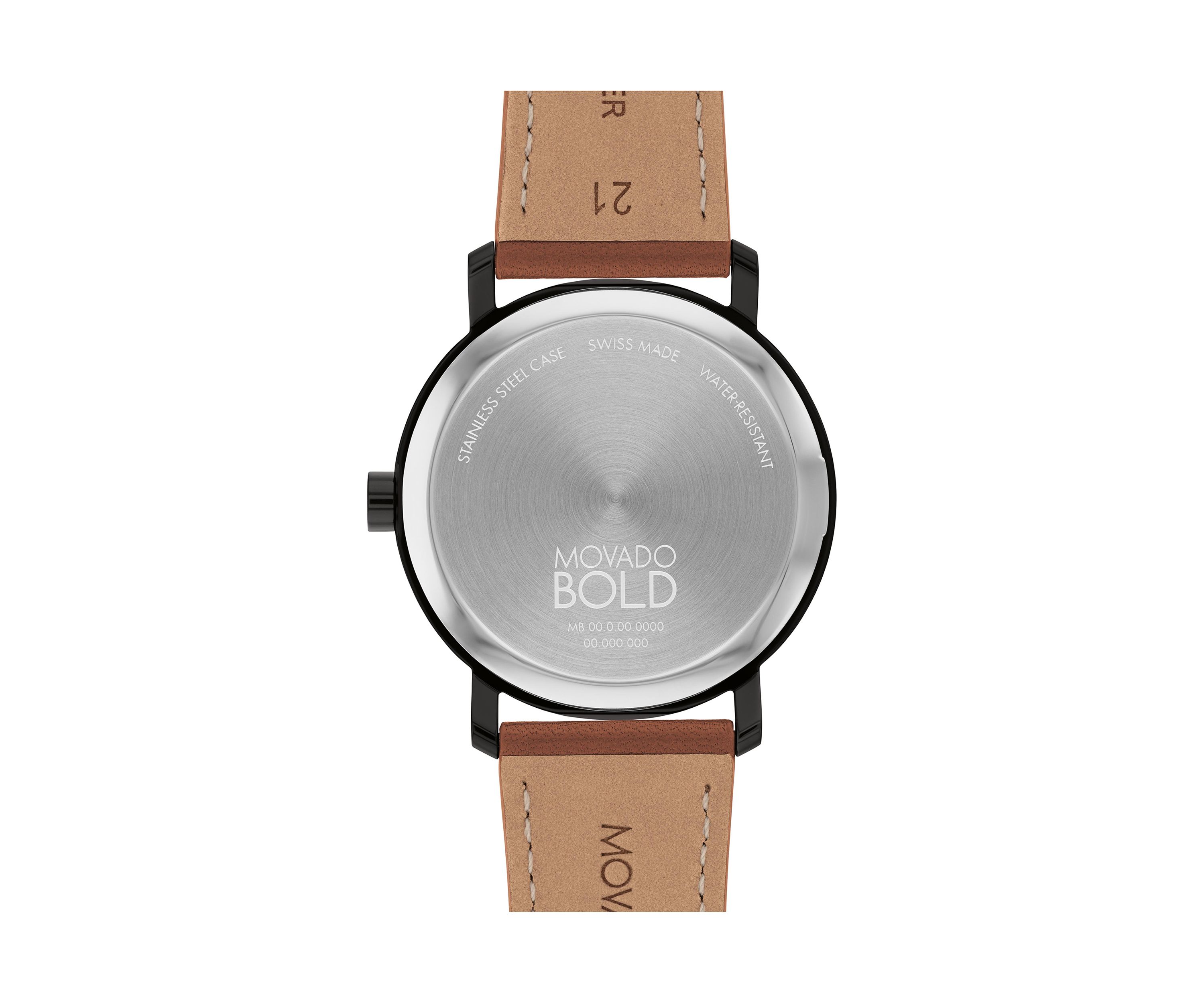 Mens Bold Evolution 2 Black Dial Brown Leather Band Watch 